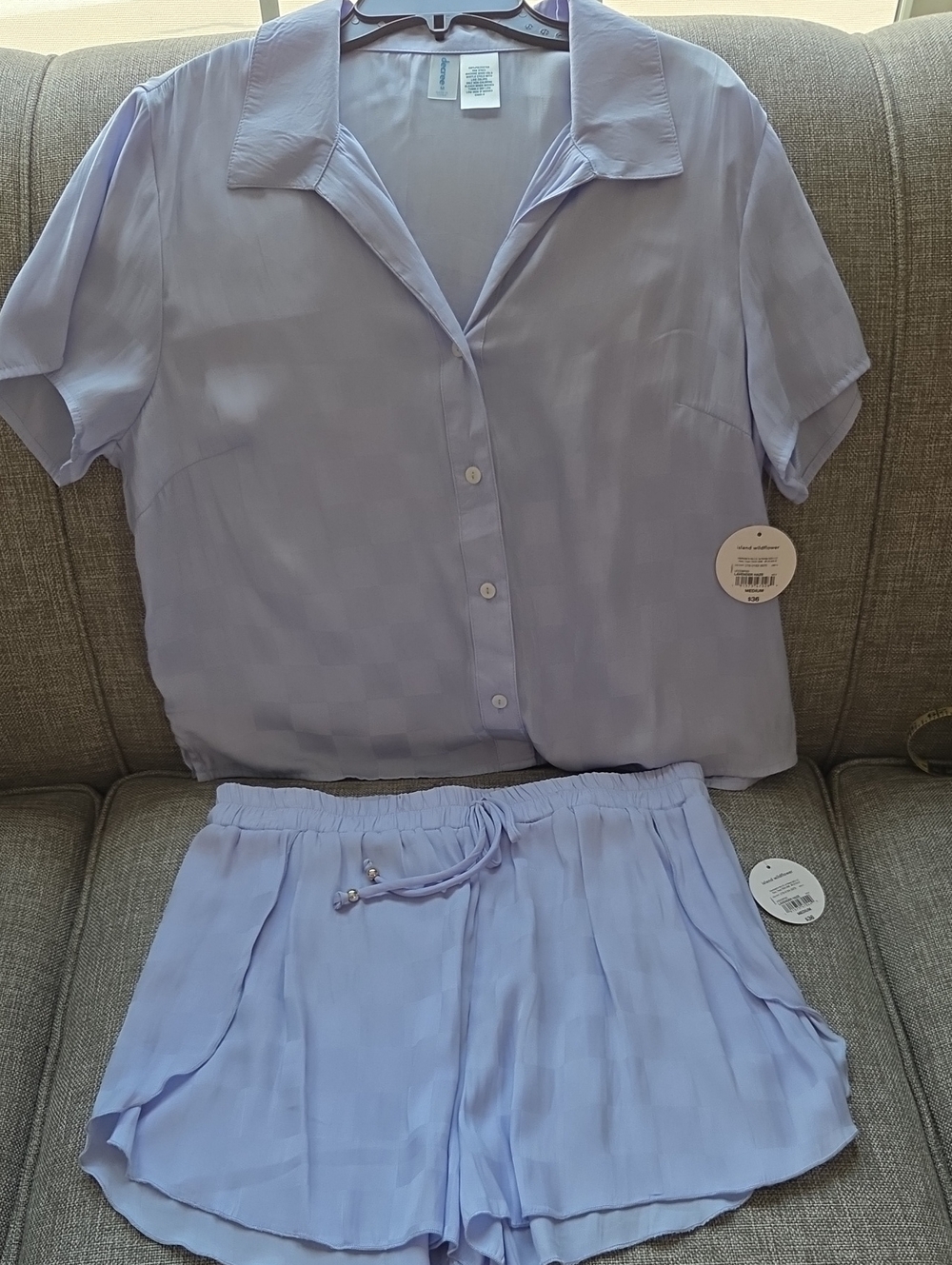 Decree Lavender Short Sleeve Button-Up Pajama Set